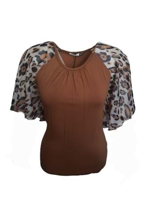 Pink Dream Fashion Kadın Penye Bluz P-02091 - Açık Kahverengi - M