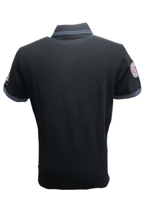 Mcl M22408 Erkek Lakos Baskılı Polo Yaka Kısa Kol T-shirt - Siyah
