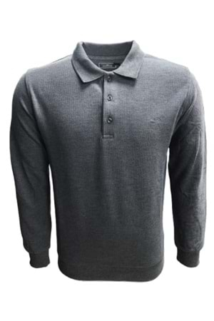 Rey Polo R02705 Erkek Basic Selanik Polo Yaka Sweatshirt - Rey Polo - Gri