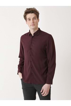 Coumas Erkek Slim Fit Poplin Likralı Gömlek C00017 - Bordo