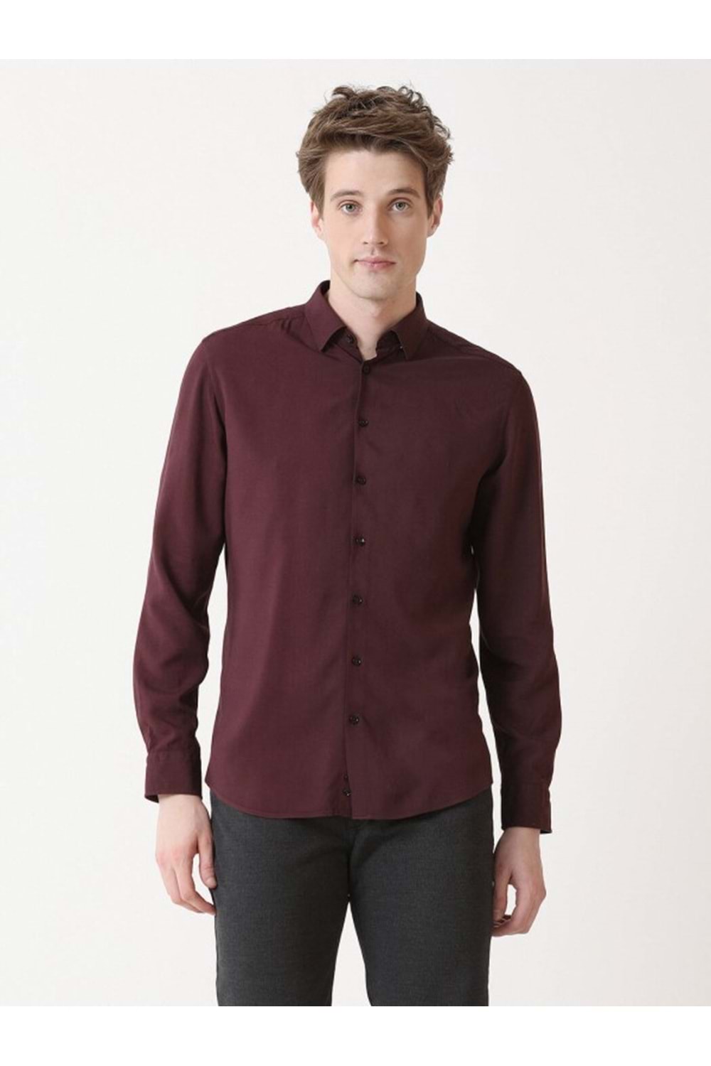 Coumas Erkek Slim Fit Poplin Likralı Gömlek C00017 - Bordo