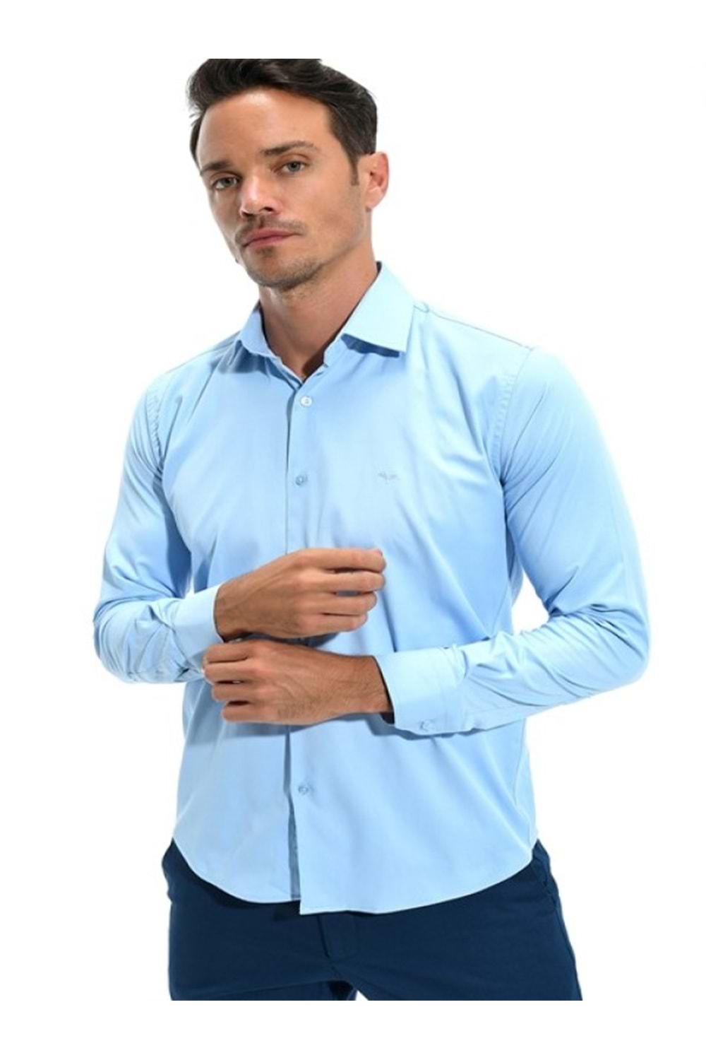 Coumas Erkek Slim Fit Poplin Likralı Gömlek C00017 - Mavi