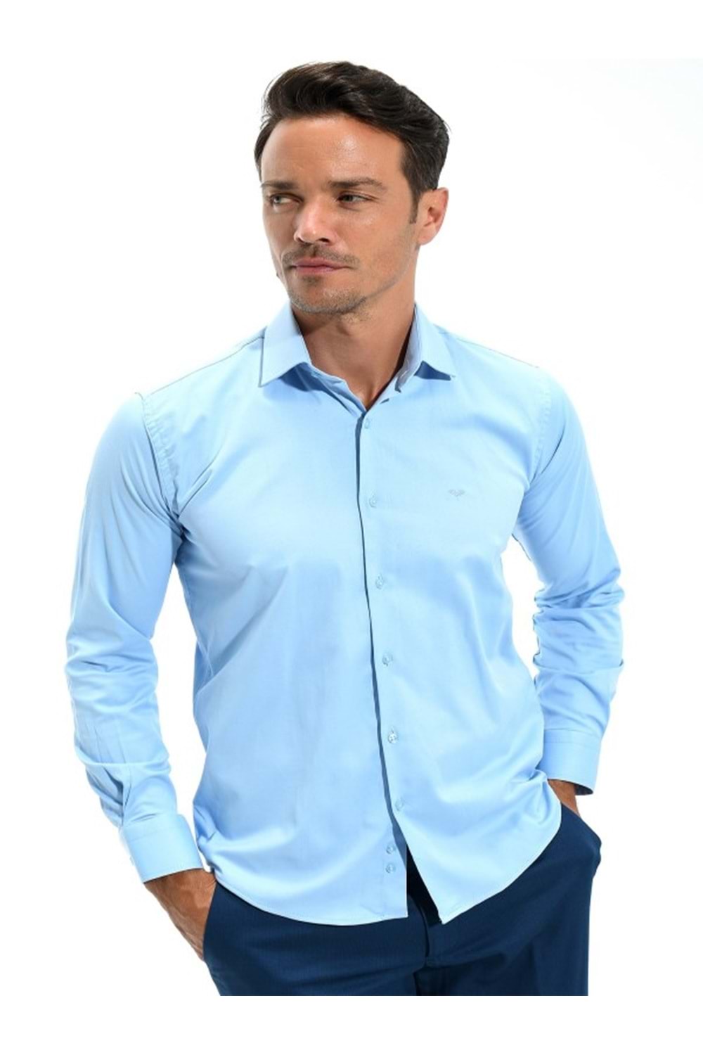 Coumas Erkek Slim Fit Poplin Likralı Gömlek C00017 - Mavi