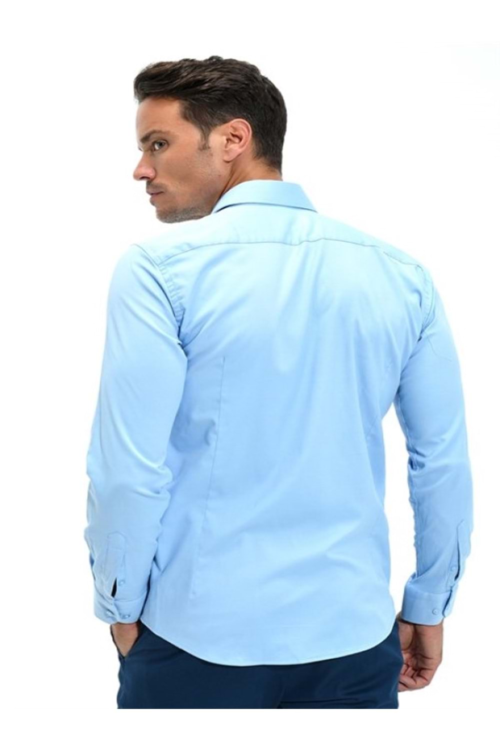 Coumas Erkek Slim Fit Poplin Likralı Gömlek C00017 - Mavi