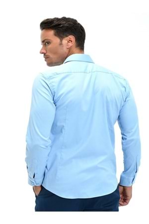 Coumas Erkek Slim Fit Poplin Likralı Gömlek C00017 - Mavi