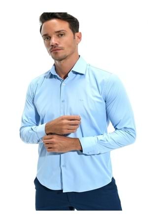 Coumas Erkek Slim Fit Poplin Likralı Gömlek C00017 - Mavi