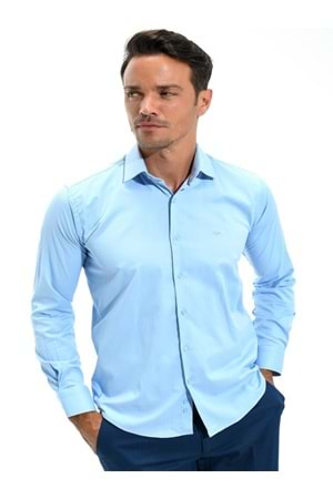 Coumas Erkek Slim Fit Poplin Likralı Gömlek C00017 - Mavi