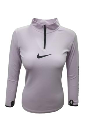 Nike 0743 Kadın Kolu Baskılı Pro Crop Sweatshirt - Mor - ST00151-Mor-XL