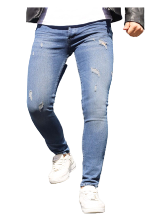 Hacker S 1000-638 Erkek Denim Tom Lazer Tırnaklı Slim Likralı Kot Pantolon - Mavi - ST00229-Mavi-32