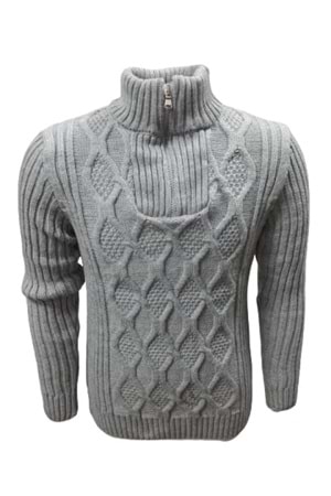 Ce-Ce C3179 Erkek Regular Fit Pamuklu Yarım Fermuarlı Dik Yaka Kazak - ST00265-Gri-XXL
