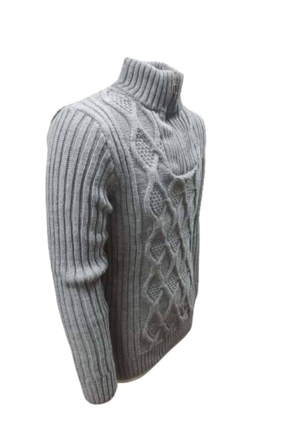Ce-Ce C3179 Erkek Regular Fit Pamuklu Yarım Fermuarlı Dik Yaka Kazak - ST00265-Gri-XXL