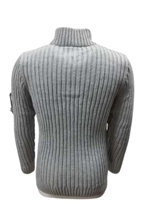 Ce-Ce C3179 Erkek Regular Fit Pamuklu Yarım Fermuarlı Dik Yaka Kazak - ST00265-Gri-XXL