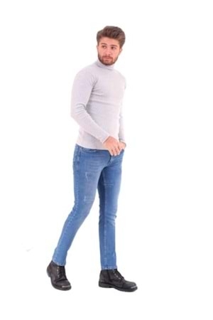 Hacker Erkek Denim Slim Likralı Lazer Tırnaklı Kot Pantolon Tom S 473-904 - Açık Mavi - 38