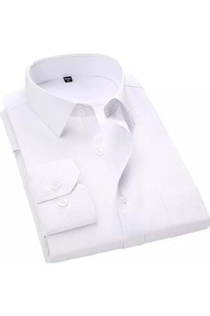 Coumas Erkek Düz Klasik Uzun Kol Dacron Gömlek C-325 - Beyaz - L