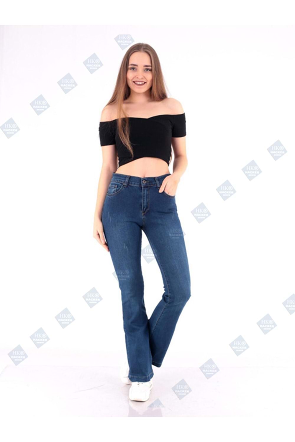 Hacker Sabrina T379-656 Kadın Büyük Beden İspanyol Paça Kot Pantolon - Mavi - ST00364-Mavi-31