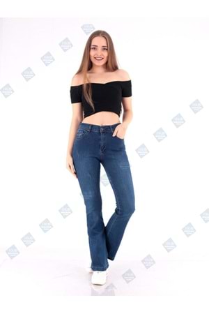 Hacker Sabrina T379-656 Kadın Büyük Beden İspanyol Paça Kot Pantolon - Mavi - ST00364-Mavi-31