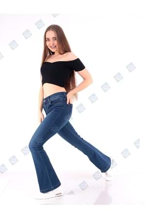 Hacker Sabrina T379-656 Kadın Büyük Beden İspanyol Paça Kot Pantolon - Mavi - ST00364-Mavi-31