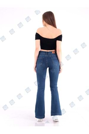 Hacker Sabrina T379-656 Kadın Büyük Beden İspanyol Paça Kot Pantolon - Mavi - ST00364-Mavi-31