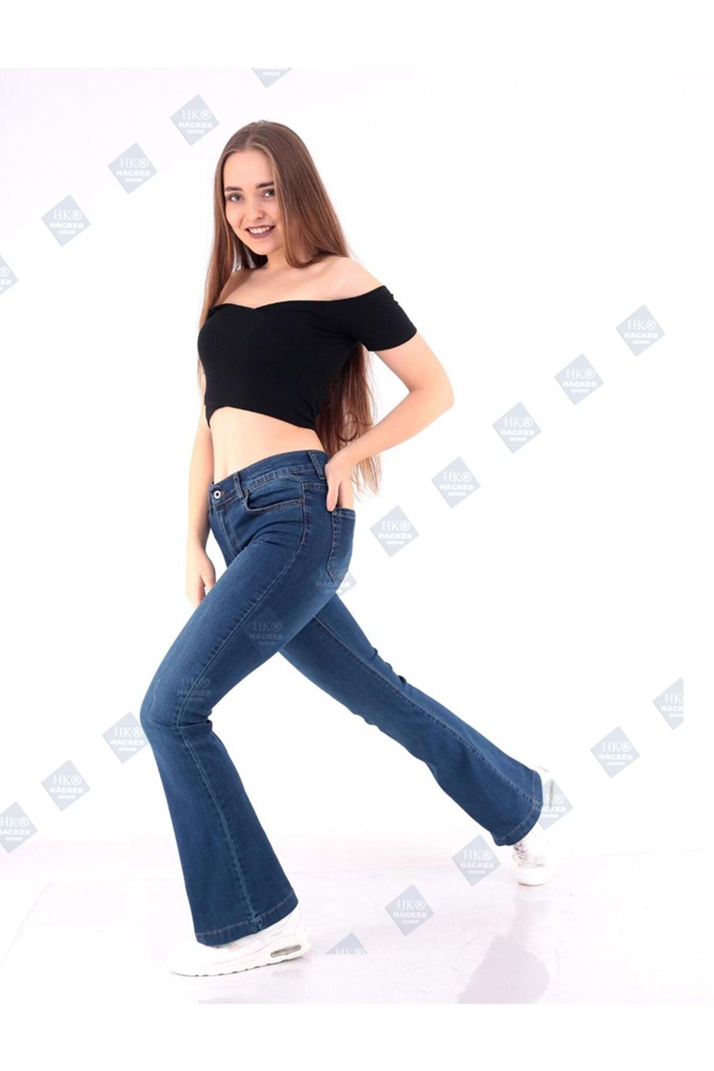 Hacker Sabrina T379-656 Kadın Büyük Beden İspanyol Paça Kot Pantolon - Mavi - ST00364-Mavi-33