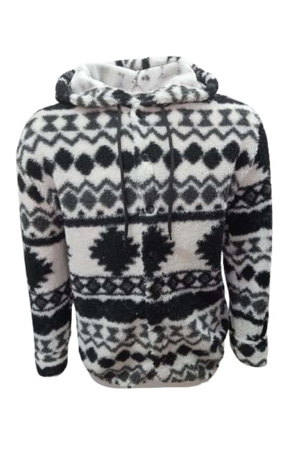 Yegua Y00431 Erkek Desenli Kuzu Peluş Hırka - Y00431 - Siyah - ST00431-Siyah-S