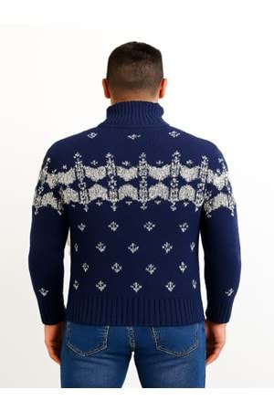 Tarz Cool T00575 Erkek Desenli Triko Hırka - Mavi - ST00575-Mavi-S