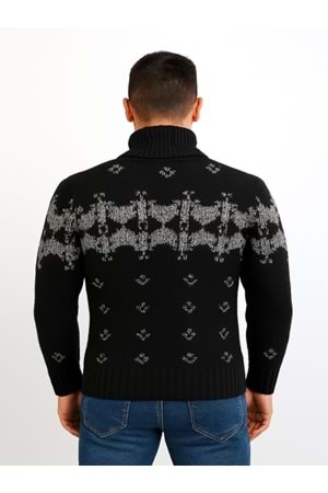 Tarz Cool T00575 Erkek Desenli Triko Hırka - Siyah - ST00575-Siyah-M