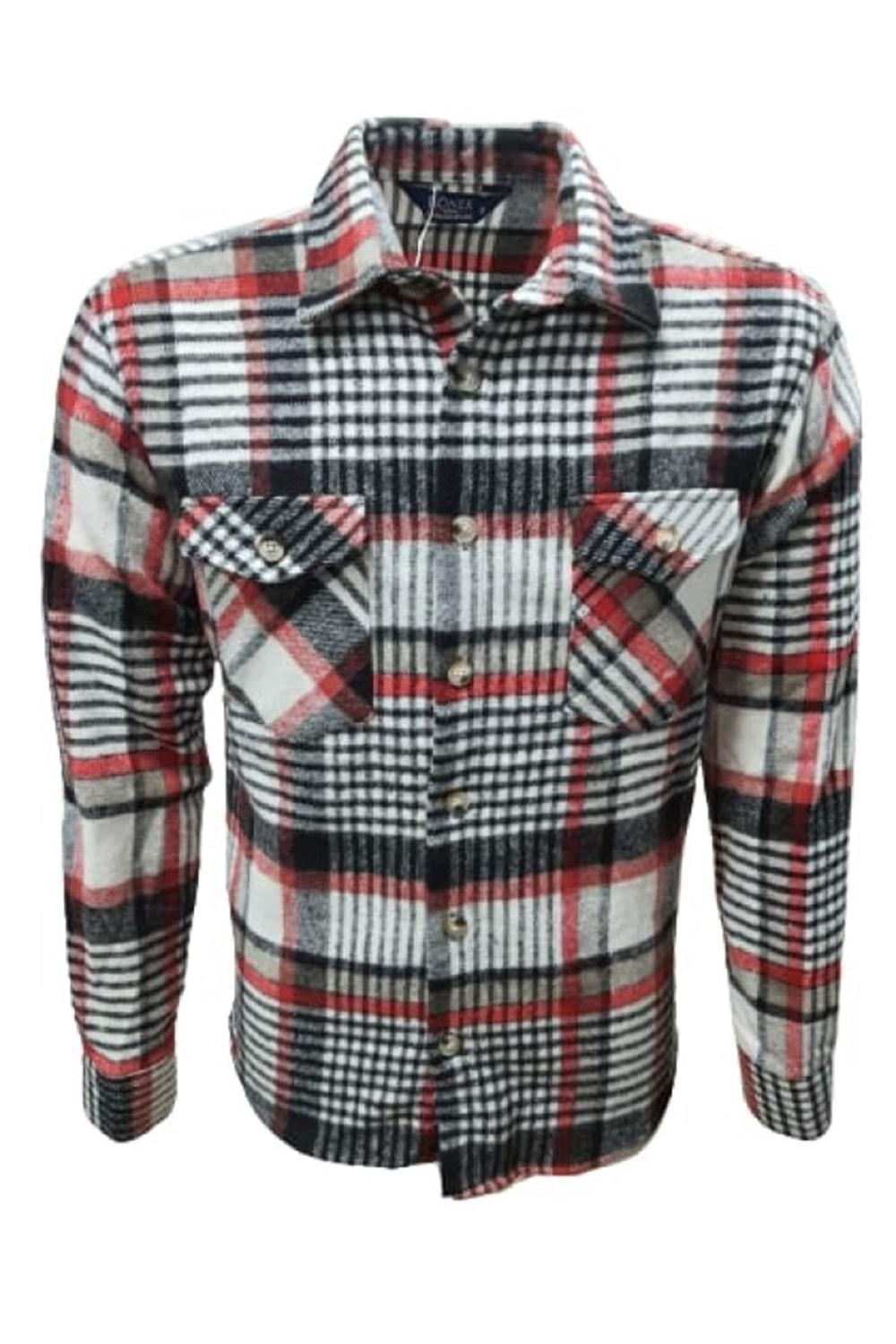 Ronex R00626 Erkek Oduncu Cepli Düğmeli Çizgil Ekose Gömlek - ST00626-Kırmızı-L