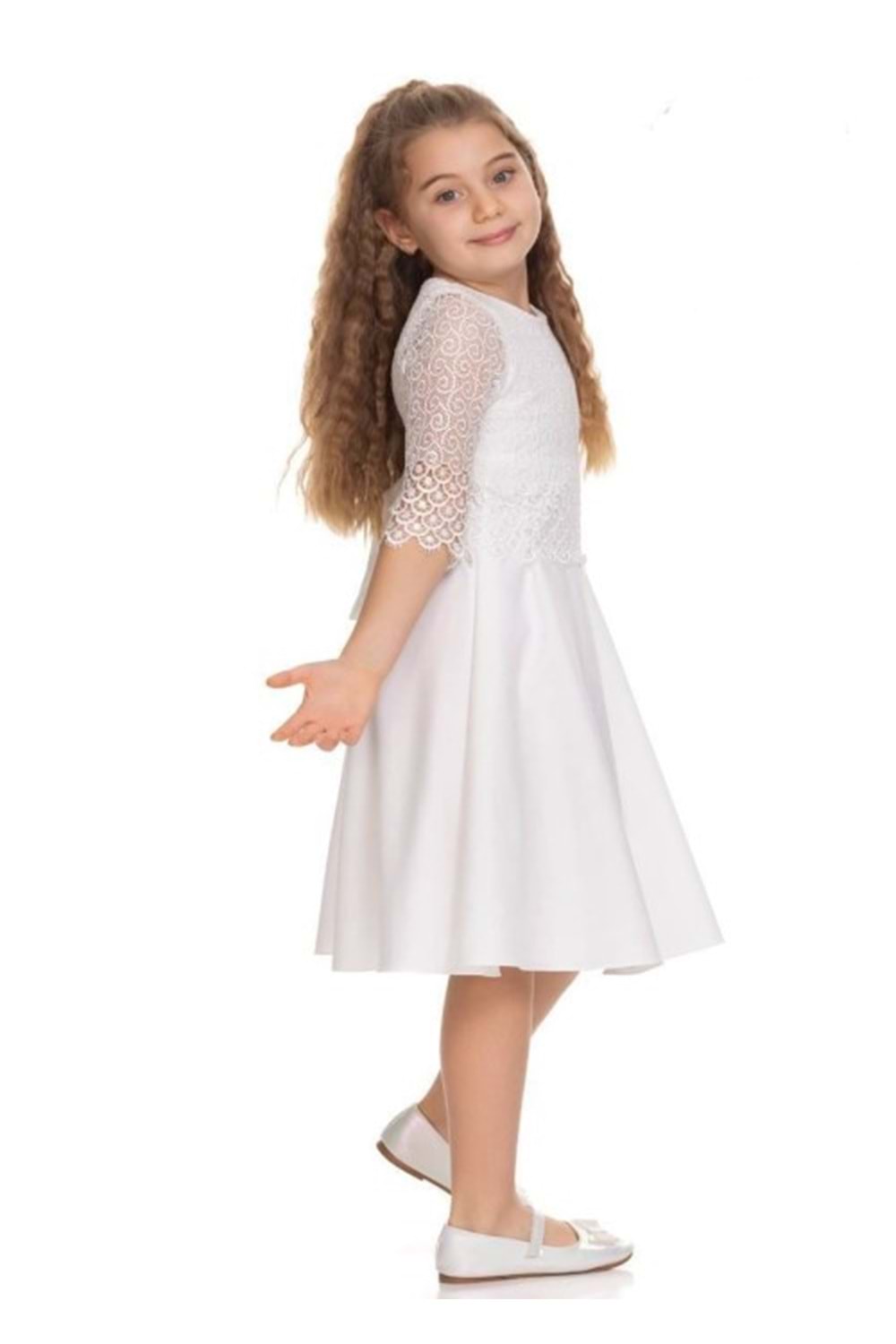 Gülücük Kids 894 Kız Çocuk Güpürlü Elbise - Krem - ST00661-Krem-8 YAŞ