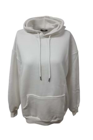 Z&M Fashion Z00728 Kadın Oversize Kapüşonlu Üç İplik Sweatshirt - Z00728 - Beyaz - ST00728-Beyaz-L