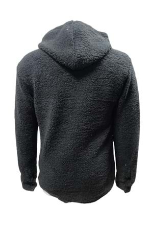 Yegua Y00791 Erkek Kapüşonlu Kuzu Peluş Hırka - Y00791 - Siyah - ST00791-Siyah-S