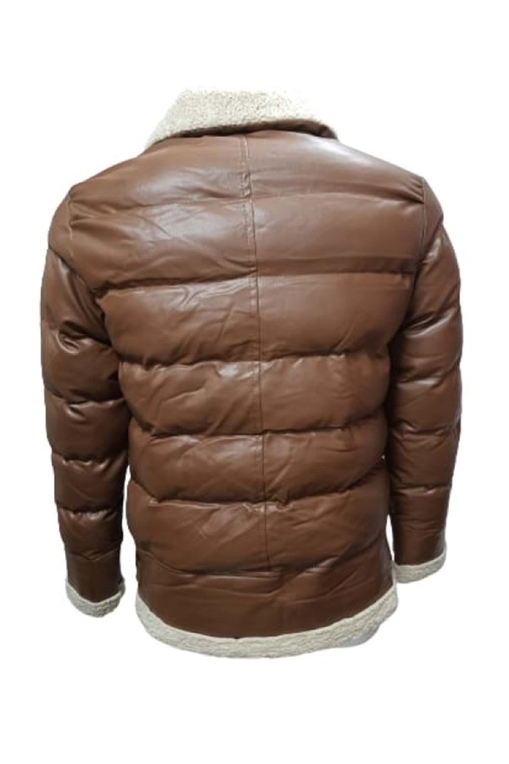 Zagmen Z01037 Erkek Yakası Kürklü Fermuarlı Deri Ceket - Z01037 - Açık Kahverengi - ST01037-Açık Kahverengi-S