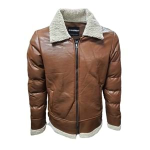 Zagmen Z01037 Erkek Yakası Kürklü Fermuarlı Deri Ceket