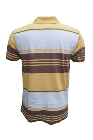 Mcl M22068 Erkek Polo Yaka Kısa Kol Çizgili Penye T-shirt - Sarı