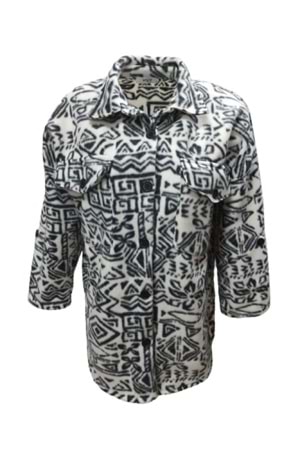 Viya V01076 Kadın Polar Oversize Desenli Düğmeli Hırka - V01076 - Siyah - ST01076-Siyah-XL