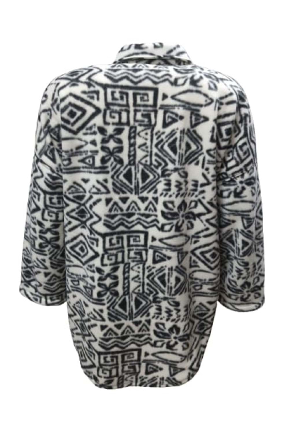 Viya V01076 Kadın Polar Oversize Desenli Düğmeli Hırka - V01076 - Siyah - ST01076-Siyah-XL