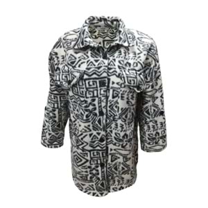 Viya V01076 Kadın Polar Oversize Desenli Düğmeli Hırka