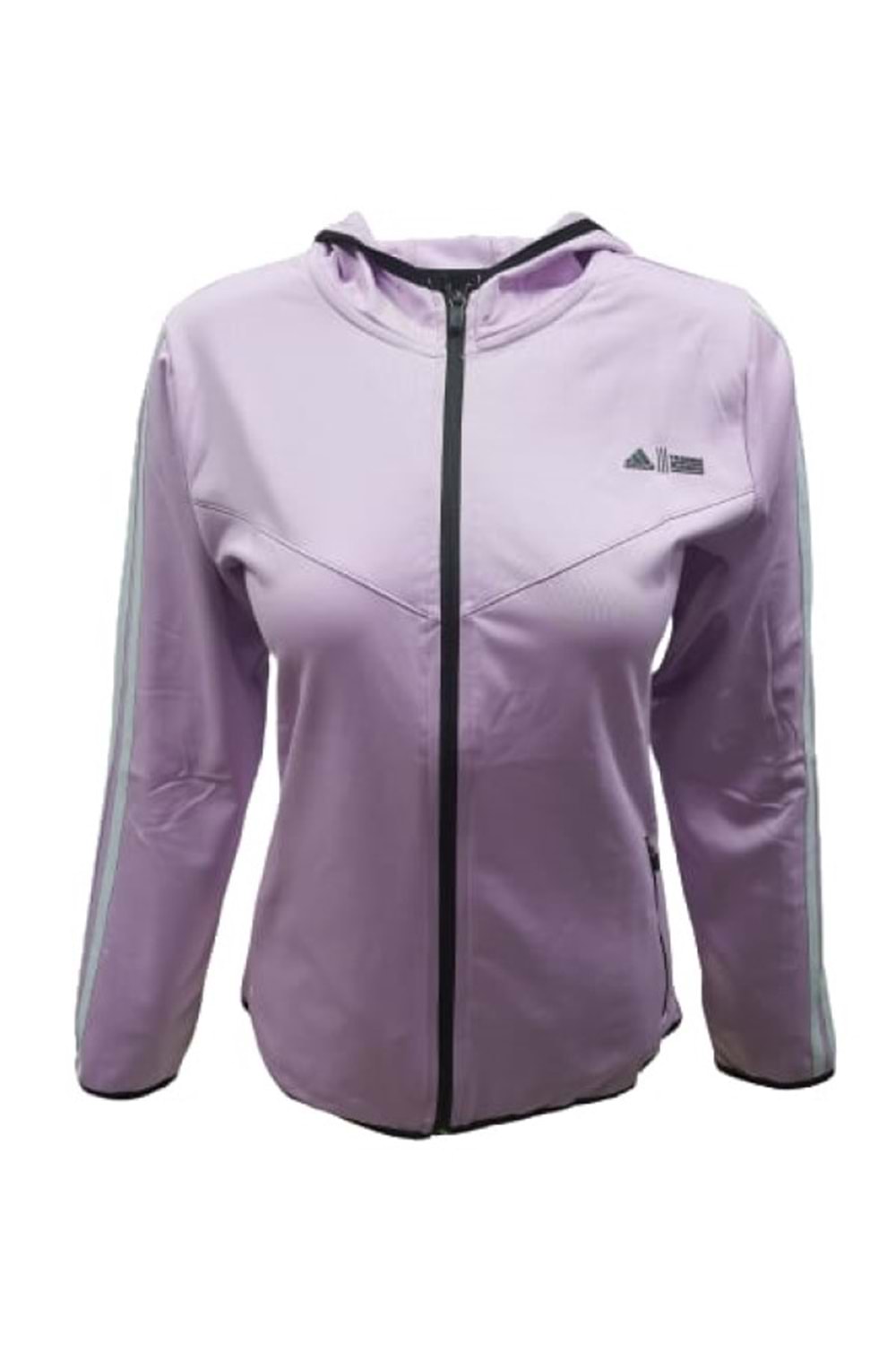 Adidas A0778 Kadın Dalgıç Kolu Şeritli Tam Fermuarlı Sweatshirt - Mor - ST01081-Mor-XL