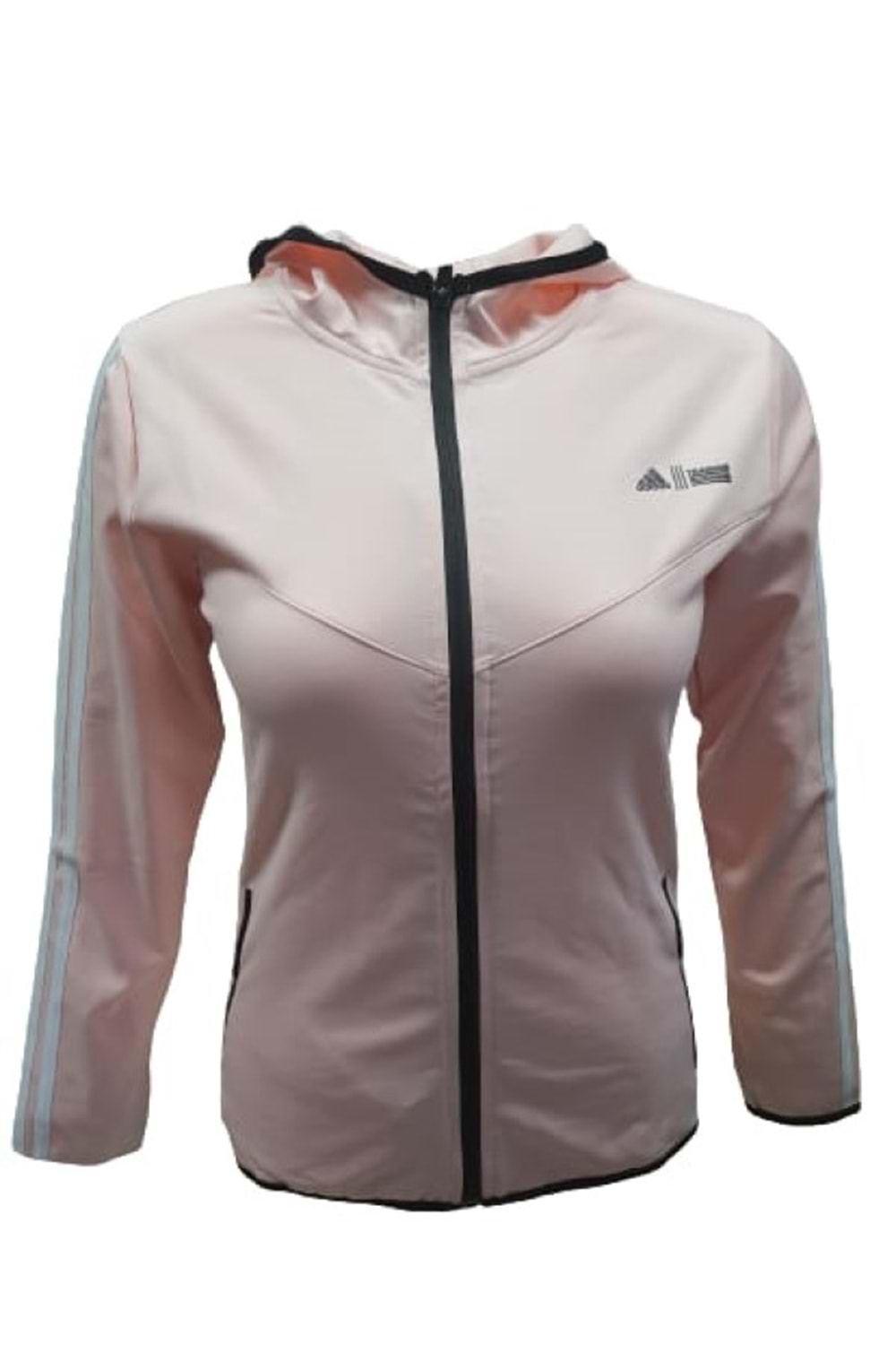 Adidas A0778 Kadın Dalgıç Kolu Şeritli Tam Fermuarlı Sweatshirt - Pembe - ST01081-Pembe-XXL