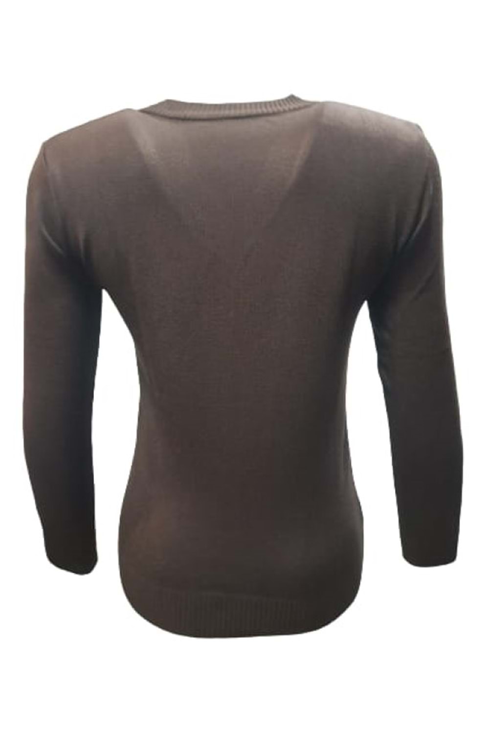 Me-Na 3000 Kadın Merserize İnce V Yaka Kazak - Kahverengi