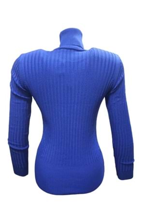 Me-Na 3014 Kadın Selanik İnce Tam Balıkçı Kazak - Mavi