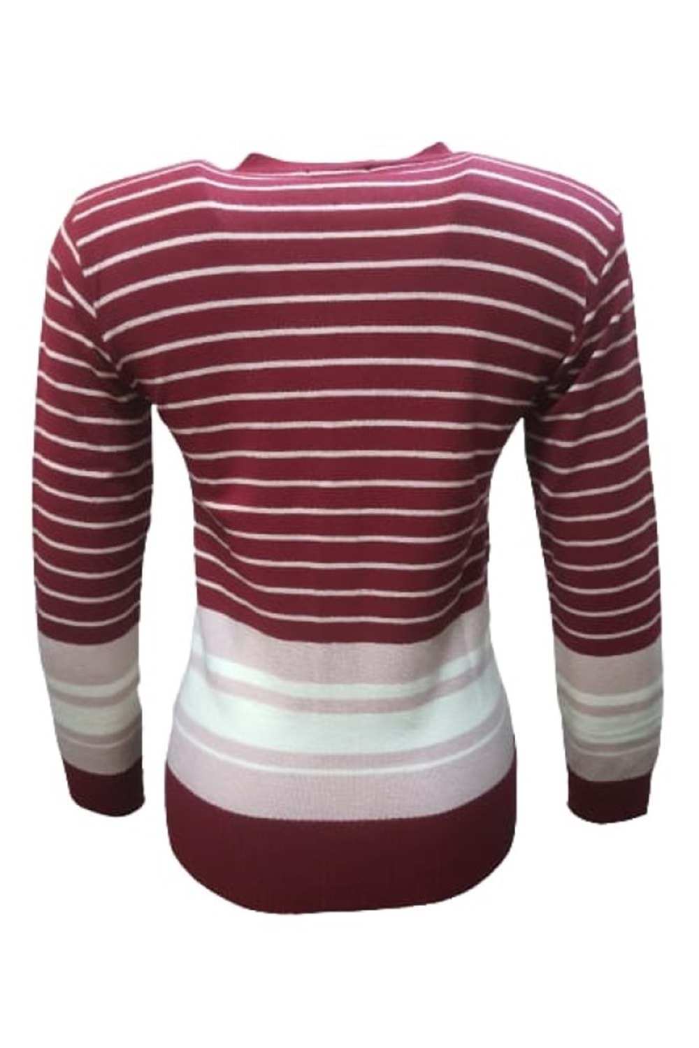 Me-Na 3040 Kadın Triko İnce Çizgili Önden Düğmeli Hırka - Kırmızı