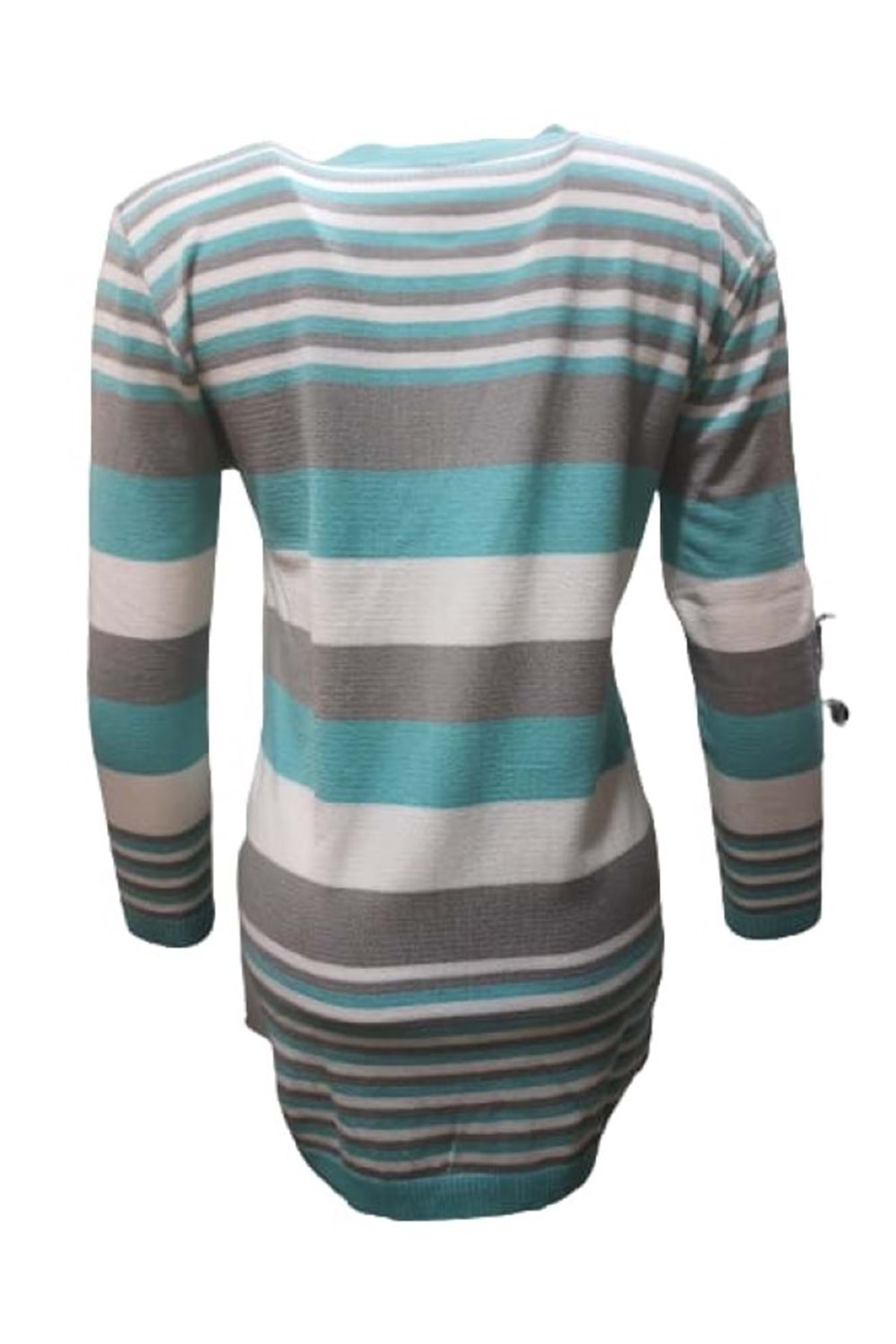 Me-Na 3044 Kadın Triko İnce Çizgili Önden Düğmeli Hırka - Gri