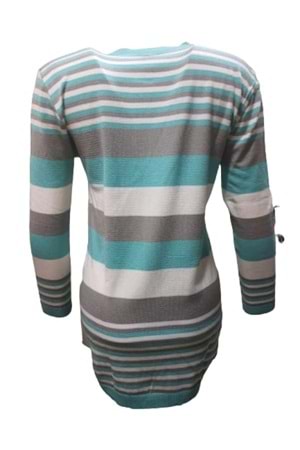 Me-Na 3044 Kadın Triko İnce Çizgili Önden Düğmeli Hırka - Gri