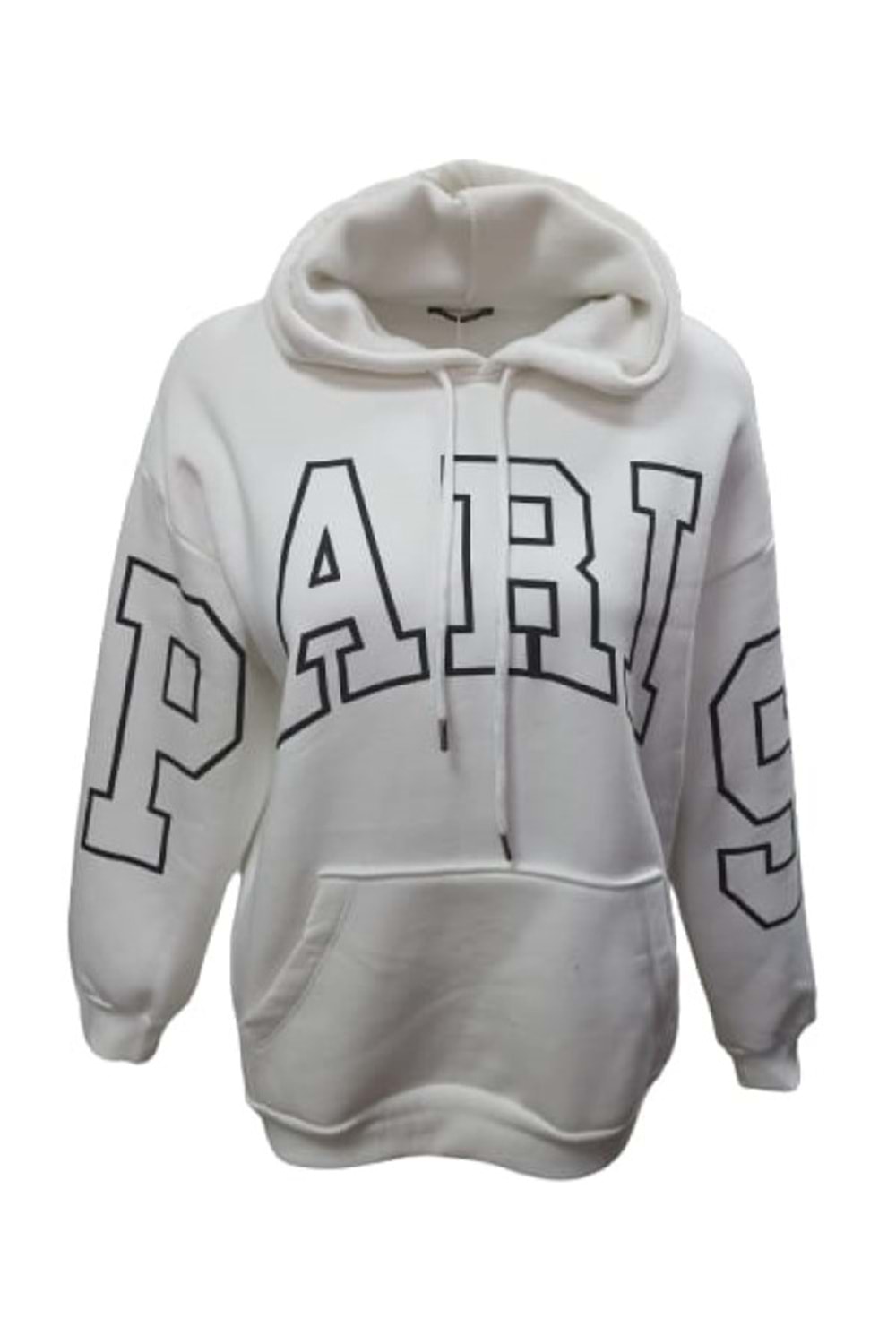Z&M Fashion Z01126 Kadın Oversize Kapüşonlu Baskılı Üç İplik Şardonlu Sweatshirt - Z01126 - Beyaz - ST01126-Beyaz-L