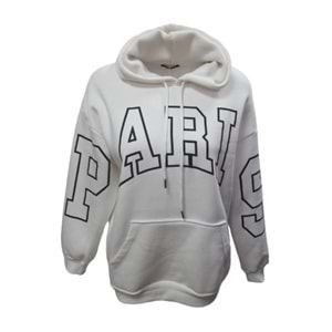 Z&M Fashion Z01126 Kadın Oversize Kapüşonlu Baskılı Üç İplik Şardonlu Sweatshirt