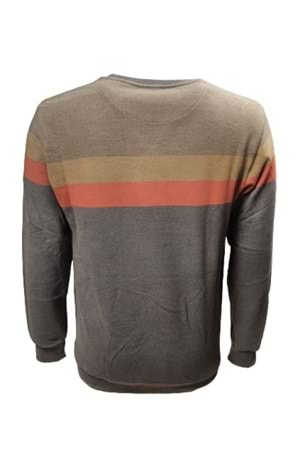 Rey Polo R01130 Erkek Basic Selanik Çizgili Sıfır Yaka Sweatshirt - ST01130-Kahverengi-M