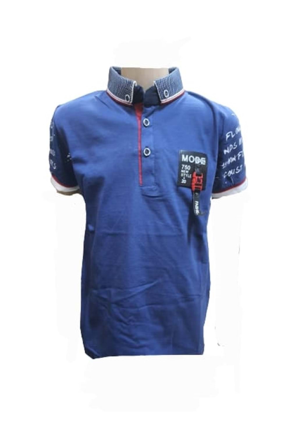 Petitox Çocuk Erkek Polo Yaka Baskılı T-shirt 3023 - Mavi - 7 YAŞ