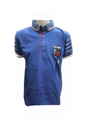 Petitox Çocuk Erkek Polo Yaka Baskılı T-shirt 3023 - Mavi - 7 YAŞ