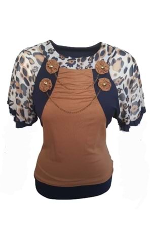 Pink Dream Fashion Kadın Penye Bluz P-01195 - Açık Kahverengi - M