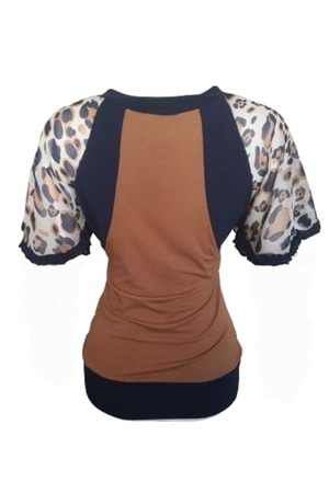 Pink Dream Fashion Kadın Penye Bluz P-01195 - Açık Kahverengi - M